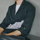 [Unisex] Linen-like Roll-up Skipper Shirt (DARK GRAY)