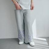 [Unisex] Print Accent Stretch Straight Pants (LIGHT GRAY)