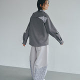 [Unisex] Print Accent Asymmetric Shirt (GRAY)