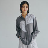 [Unisex] Print Accent Asymmetric Shirt (GRAY)