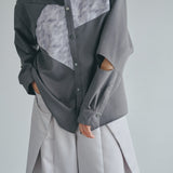 [Unisex] Print Accent Asymmetric Shirt (GRAY)