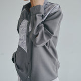 [Unisex] Print Accent Asymmetric Shirt (GRAY)