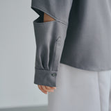 [Unisex] Print Accent Asymmetric Shirt (GRAY)