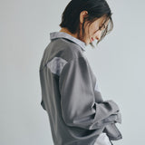 [Unisex] Print Accent Asymmetric Shirt (GRAY)