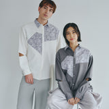 [Unisex] Print Accent Asymmetric Shirt (GRAY)