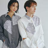 [Unisex] Print Accent Asymmetric Shirt (WHITE)