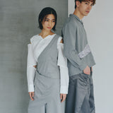 One-Shoulder Drape Twill Pants (LIGHT GRAY)