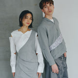 One-Shoulder Drape Twill Pants (LIGHT GRAY)