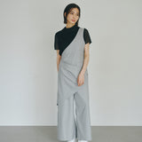 One-Shoulder Drape Twill Pants (LIGHT GRAY)