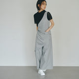 One-Shoulder Drape Twill Pants (LIGHT GRAY)