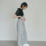 One-Shoulder Drape Twill Pants (LIGHT GRAY)
