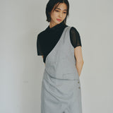 One-Shoulder Drape Twill Pants (LIGHT GRAY)