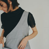 One-Shoulder Drape Twill Pants (LIGHT GRAY)