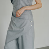 One-Shoulder Drape Twill Pants (LIGHT GRAY)