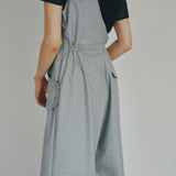 One-Shoulder Drape Twill Pants (LIGHT GRAY)