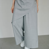 One-Shoulder Drape Twill Pants (LIGHT GRAY)