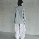 [Unisex] Linen-look Roll Up Skipper Shirt (LIGHT GRAY)