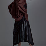 Synthetic Leather&Jacquard Layered Skirt