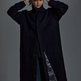[Unisex] Curved Cut Wool Coat (BLACK)