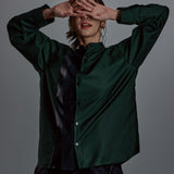 [Unisex] Synthetic Leather & Mesh Accented Shirt (GREEN)