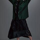 Synthetic Leather&amp;Jacquard Layered Skirt