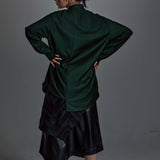 [Unisex] Synthetic Leather & Mesh Accented Shirt (GREEN)