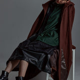 Synthetic Leather&amp;Jacquard Layered Skirt