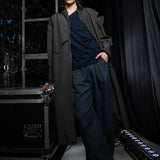 [Unisex] Side Slit Twill Wide Pants (NAVY)