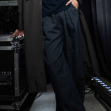 [Unisex] Side Slit Twill Wide Pants (NAVY)