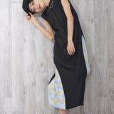 Asymmetric Printed Hem Dress (BLACK)